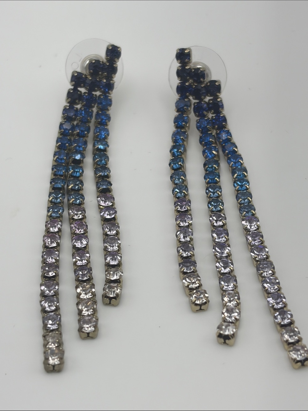 Loft Blue/Clear Rhinestone Ombré Linear Drop Earrings - Picture 4 of 5